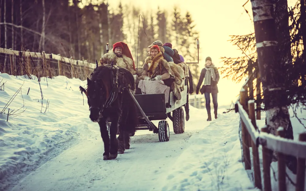 Hest og slede på julemarked på Maihaugen