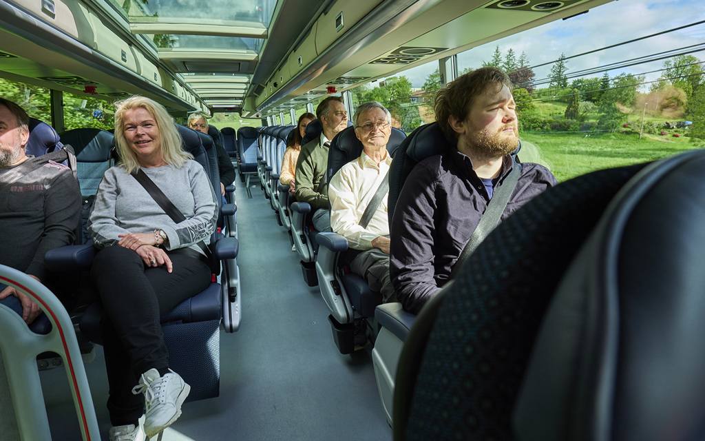 Passengers on top deck travelling in comfort with Kystbussen