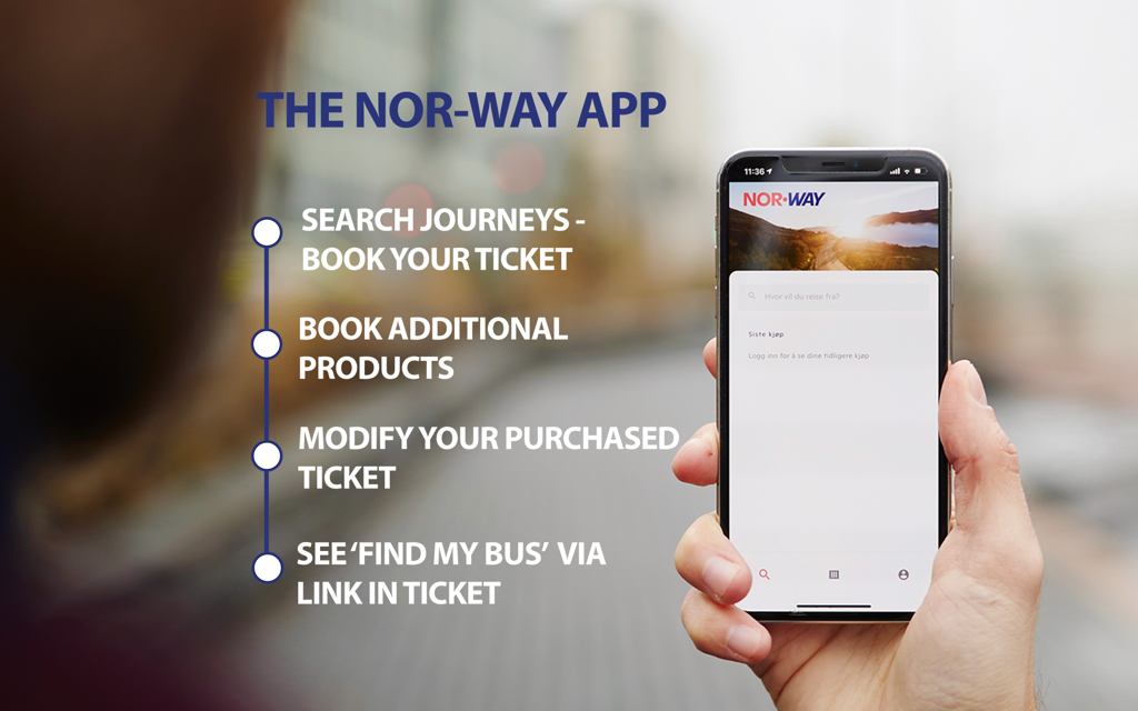 The NOR-WAY app - search journeys, book products, modify ticket, find my bus